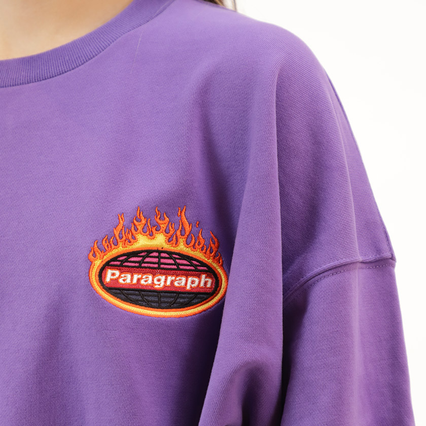 Paragraph(パラグラフ)フレームスウェットトレーナークルースウェットトレーナー裏毛刺繍ビッグサイズワイドワンサイズ炎貼り付け立体ロゴメンズレディースストリートファッションno.021