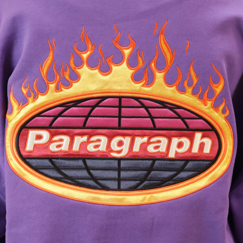 Paragraph(パラグラフ)フレームスウェットトレーナークルースウェットトレーナー裏毛刺繍ビッグサイズワイドワンサイズ炎貼り付け立体ロゴメンズレディースストリートファッションno.021