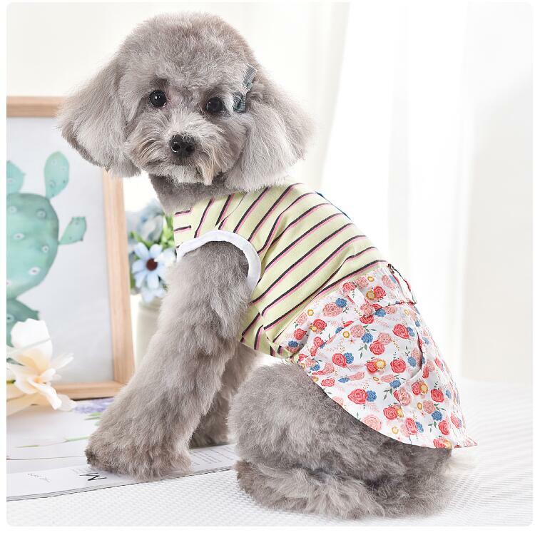 【新発売】犬ワンピースボーダーローズ柄犬服犬服可愛い犬の服ドッグウェア猫小型犬中型犬おしゃれ洋服春夏春夏動画あり