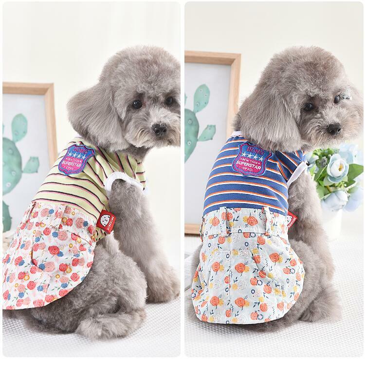 【新発売】犬ワンピースボーダーローズ柄犬服犬服可愛い犬の服ドッグウェア猫小型犬中型犬おしゃれ洋服春夏春夏動画あり