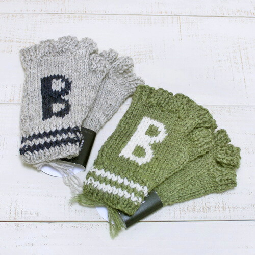 Black Sheep Special Made Fingerless Glove wool handknit Initial B / 2-colors ブラック シープ 別注 フィンガーレス グローブ ウール / ハンドニット イニシャル B / 2色展開 made in England 英国製 black norfolk