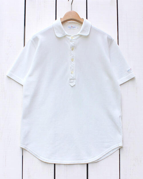 Arvor Maree men  Petite Collar Pique Polo  pullover shirts / White  アル洋弓 マレー  ピケ ティーシャツプルオーバー / 半袖  ポロ 鹿の子 小さめ襟 袖曳き船  白いこと 白 / 洗いもの  made インチ JAPAN 日本製  arvor france