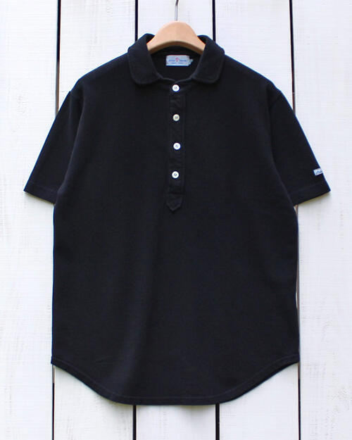 Arvor Maree men  Petite Collar Pique Polo  pullover shirts / Black  アル洋弓 マレー  ピケ ティーシャツプルオーバー / 半袖  ポロ 鹿の子 小さめ襟 袖引き船  黒いこと 黒 / 後染め  made インチ JAPAN 日本製  arvor france