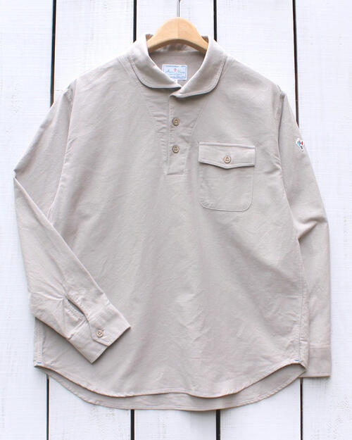 Arvor Maree men Sailor 2 LS Pullover Shirts cotton flannel solid / Gr.Beige アルボー マレー セーラー 2 プルオーバー シャツ 長袖 無地 コットン フランネル 起毛 グレー ベージュ / 洗い / 日本製 フレンチ マリン arvor maree