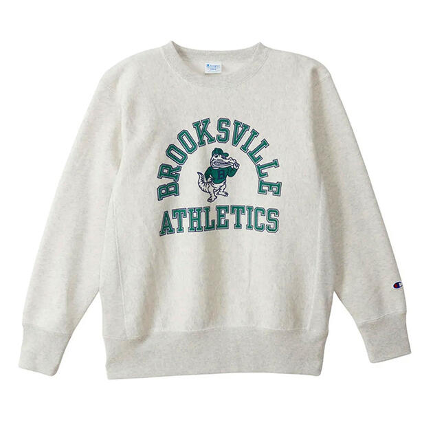 Champion REVERSE WEAVE 11.5薬局衡オンス Crew Neck Sweat  trainer print / relax fit  Oatmeal / Brooksville  はやりっ子 リバースウィーブ  労働者の一団素っ首 流汗 / 刷り上げる  調教師 単科大学 裏起毛  オートミール 杢 champion
