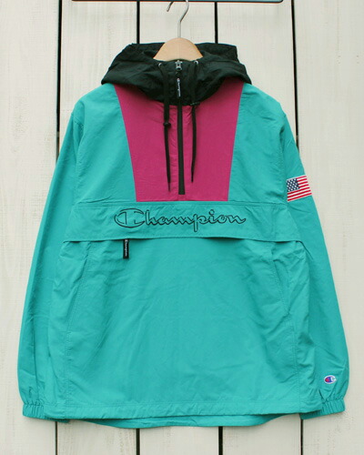 Champion Action Style  Anorak Parka / pullover nylon / Aqua 460  はやりっ児 動き 表現スタイル パーカ パーカー / ティーシャツ ナイロン レトロスポーツ  アクア さくら色 黒いこと champion 刺しゅうロゴタイプ