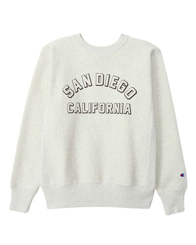 Champion REVERSE WEAVE 11.5oz Crew Neck Sweat trainer print / SAN DIEGO Oatmeal チャンピオン リバースウィーブ クルーネック スウェット / プリント トレーナー 地名ロゴ 裏起毛 オートミール 杢 champion|Beard Store