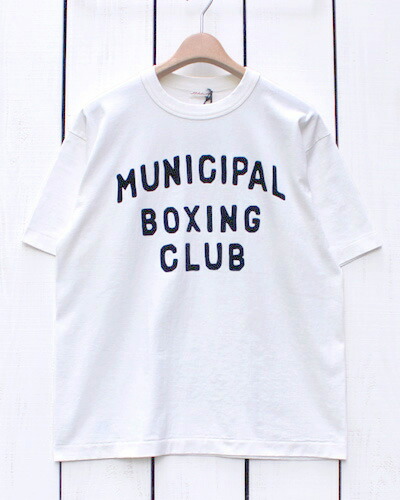 A.G. SPALDING & BROS SS Graphic Tee / White Municipal Boxing Club エージー スポルディング 半袖 グラフィック T シャツ ホワイト 白 / ヘビーウェイト フロッキー プリント ロゴ 洗い made in JAPAN 日本製 ag spalding｜Beard Store