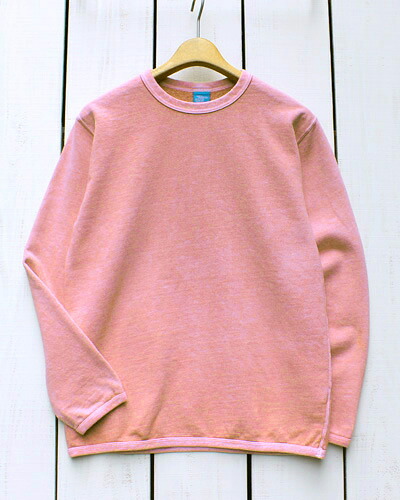 Good On LS Crew Sweat / Coral Pigment グッドオン グットオン クルー スウェット / 長袖 バインダー 裾 袖 リブなし シンプル セットイン ミリタリー コーラル 製品染め made in japan 日本製 goodon good on トレーナー