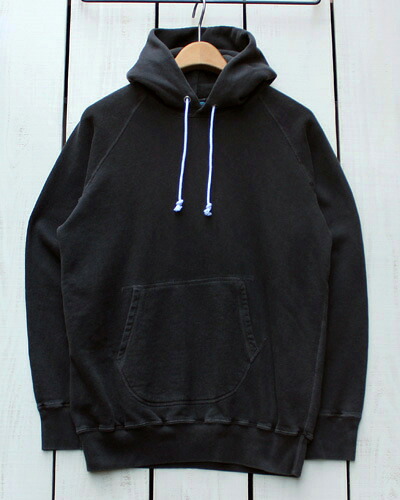 Good On Raglan Pullover Hood Sweat / parka Black Pigment グッドオン プルオーバー フード スウェット プルオーバー パーカー 長袖 裏毛 コットン100% ブラック 黒 製品染め / men made in japan 日本製 goodon good