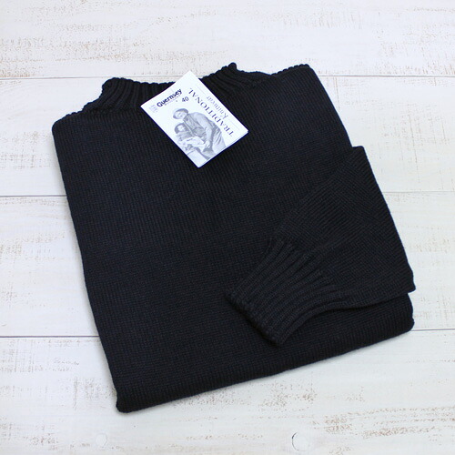 Guernsey Woollens Traditional Guernsey Sweater hi neck knit jumper british wool / Black ガンジー ウーレンズ トラディショナル セーター ニット ハイネック ジャンパー ウール / ブラック 黒 made in UK イギリス製
