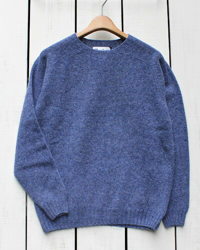 Harley of Scotland  Crew Neck Sweater  Clipper  wool made インチ scotland ハーレー オブ スコットランド  労働者の一団のど首 プルオーバー   編み物 シームレス 羊毛  青碧 薄墨色 雑ぜ合わせる  harley