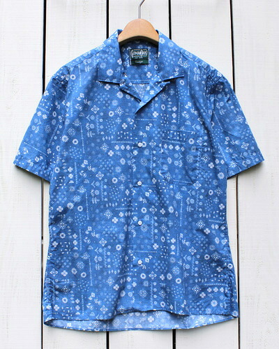 Gitman Vintage SS Open Collar Shirts w Pocket Blue Indigo Bandana ギットマン ヴィンテージ 半袖 オープンカラー シャツ 胸ポケット 付き ブルー インディゴ バンダナ ウォッシュド Made in USA アメリカ製 gitman brothers