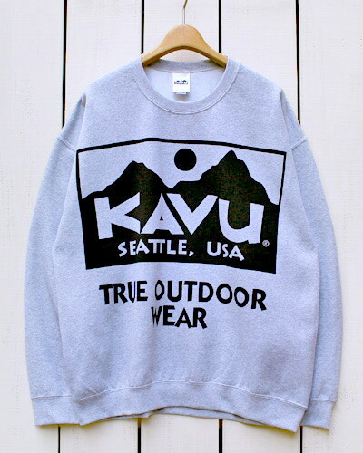 KAVU Big Logo Sweat / crew trainer print Sports Grey カブー ビック ロゴ スウェット 長袖 クルー スウェット 裏起毛 オーバーサイズ ユニセックス スポーツ グレー / ヘザー 杢 kavu classic outdoor