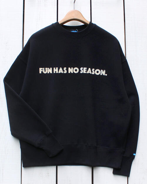 KAVU  Phrase Sweat Fun / Black  crew wide flocky print  カブー  音楽フレーズ 労働者の一団 流汗  黒いこと 黒 / 裏起毛 ロゴタイプ  フロッキー 刷り上げる カスレ  広広とした 影ぼうし  kavu unisex