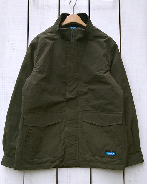 KAVU mens Green Wood Jacket / Khaki stand collar / quilt lining カブー グリーン ウッド ジャケット カーキ グリーン / しわ加工 リップストップ 襟裏 コーデュロイ キルティング 裏地 ワーク アウトドア kavu カブー