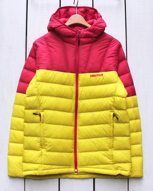 Marmot Lance Down Hoodie / Red x Yellow jacket 750 fill マーモット ダウン フーディ ジャケット レッド イエロー / 撥水 保温 防寒 軽量 コンパクト 収納 携行 インナー 750フィル 撥水ダウン marmot outdoor