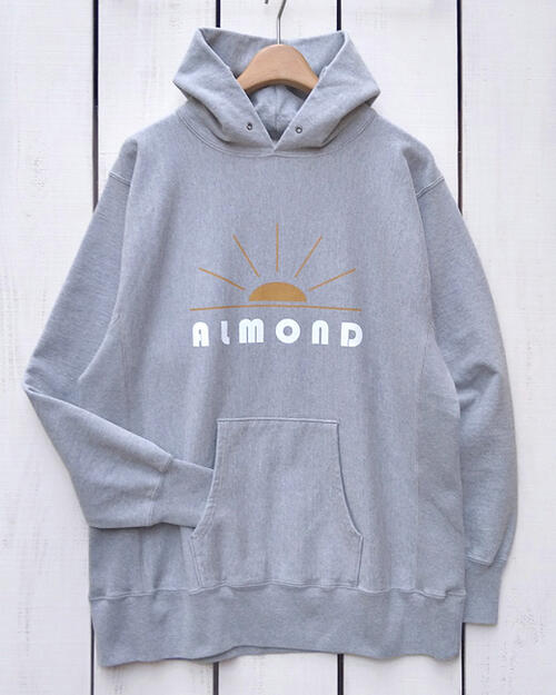 Almond Surfboards Designs Sunrise Hoodie Sweat / H.Grey pullover parka print アーモンド サーフ フーディ スウェット / ヘザー グレー 裏毛 プルオーバー パーカー 脇ガゼット プリント / 日本製 almond surf westcoast beach