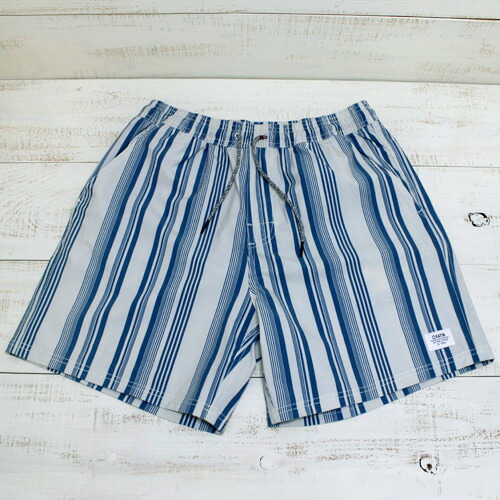 Katin Mick Beach Shorts Stripe / blue stretch ケイティン ストライプ ビーチショーツ ストレッチ 3ポケット 膝上 ウエスト ゴム ひも ブルー usa katin