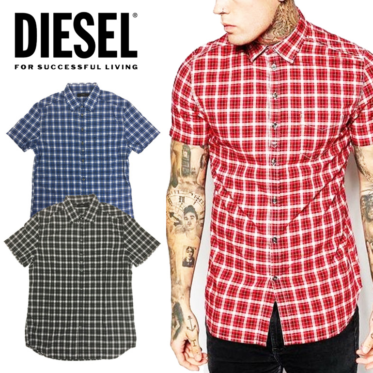 楽天市場 ディーゼル メンズ Diesel 半袖シャツ チェックシャツ ロゴ トップスs Jugo Camicia サマーシャツ レッド ブルー ブラック大きいサイズ ビッグサイズあり インポートショップ Beare