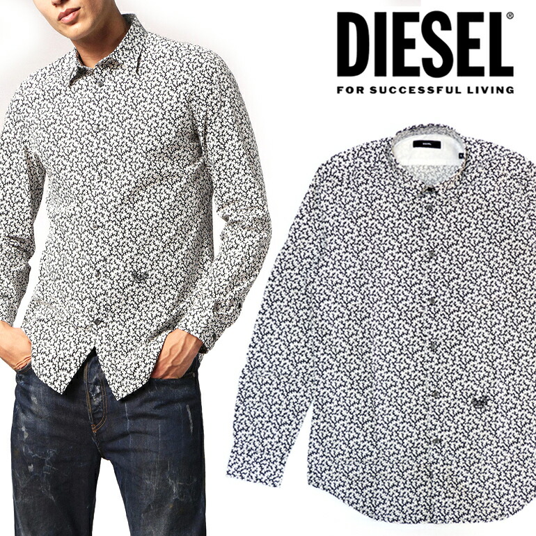 楽天市場 ディーゼル メンズ Diesel 長袖シャツ トップスs Duny Shirt イバラ柄 白 黒 モノトーン インポートショップ Beare