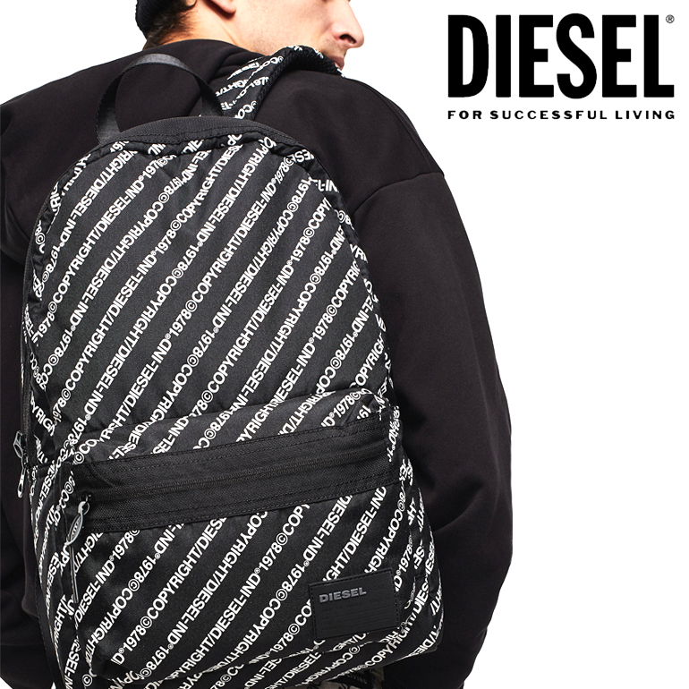 限定製作 即納 ディーゼル Diesel バックパッグ バッグ リュック ロゴ コピーライトテキスト かっこいい ブラック 黒 X Pr390 T8013 Mirano ストリートモード Copiry 軽量 クッション素材 デイリー ラッピング不可 生まれのブランドで