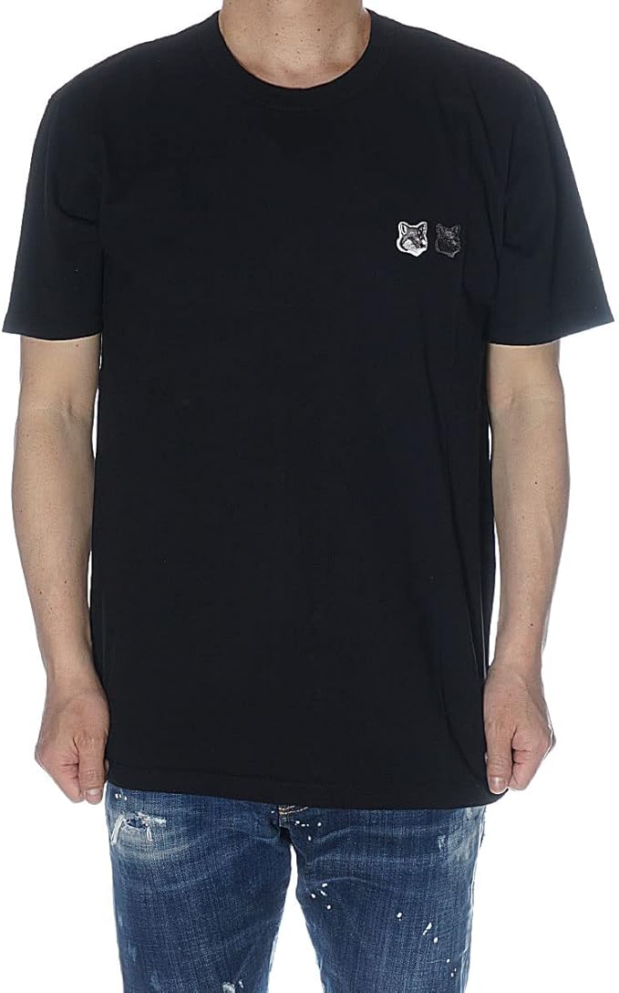 MAISON KITSUNE メゾンキツネ 半袖Ｔシャツ DOUBLE MONOCHROME FOX HEAD PATCH CLASSIC TEE-SHIRT ブラック [並行輸入品] メンズ レディース｜BeargleStore