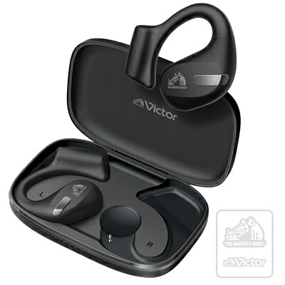 【中古】 JVCケンウッド Victor HA-NP50T-BA ワイヤレスイヤホン Bluetooth オープンイヤー 耳をふさがない ながら聴き マルチポイント 耳掛け 最大38時間再生 マイク付き ブラック ステッカー付
