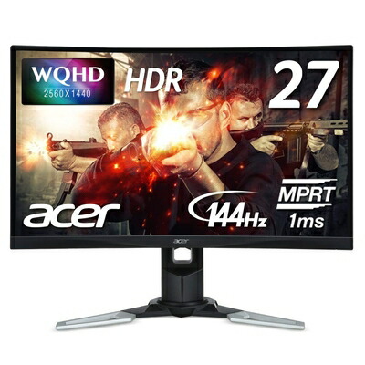【中古】 Acer ゲーミングモニター XZ271Ubmijpphzx 27in VA 非光輝 2560x1440 WQHD 250シーディー 1ms 144サイクル HDR