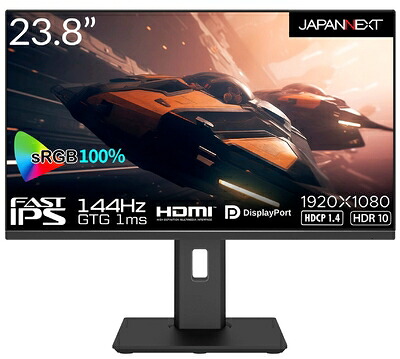 【中古】 JAPANNEXT 23.8in Fast IPS 盛りだくさん固定ディスク(1920x1080)ゲーミングモニター JN-238Gi144FHDR-HSP GTG 1ms 144サイクル リフレッシュ単位料金相応う 昇降式照明ランプ HDMI DP sRGB100%