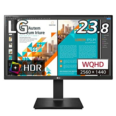 【中古】 LG 3辺フレームレス モニター ディスプレイ 24QP550-B 23.8インチ/WQHD(2560×1440)/IPS非光沢/HDR/FreeSync/75Hz/HDMI×2,DP/高さ調節/安心・無輝点保証