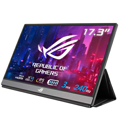 【中古】 ASUS ポータブルゲーミングモニター ROG STRIX 17.3in/FHD 1080i/なおなお書き5相応う/IPS/3ms/240サイクル/薄さ10粍・軽さ/HDMI/USB Type-C/7800mAh蓄電池内蔵/ AMD FreeSync/ Shadow Boost/青味ともし火助け出す/金棒引き内蔵/ROG STRIX XG17AHPE