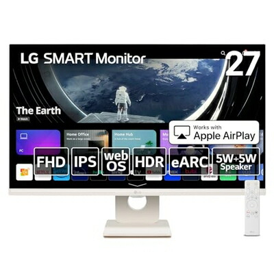 【中古】 LG かっこ良い管する / 27SR50F-W/MyView Smart Monitor / 27in 盛りだくさん固定ディスク/webOS/IPS/アンチグレア / 5W+5W金棒引き / AirPlay 2 / Miracast/USB Type-A/HDMI（eARC） / か細い絵図面 / 3辺ひな型受け答え / 白いこと / 楽になること・無輝点言いはなつ