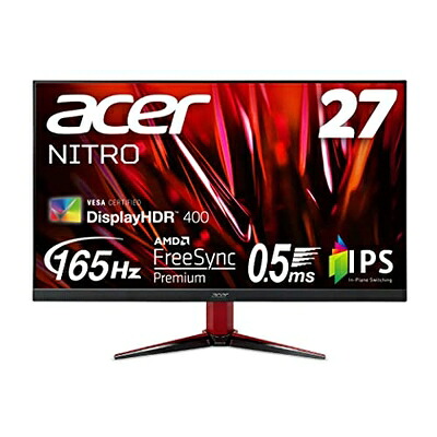 【中古】 Acer ゲーミングモニター Nitro VG272LVbmiipx 27in IPS 非光輝 盛りだくさん固定ディスク 165サイクル 0.5ms(GTG, Min.) HDMI AMD FreeSync Premium相応う HDR 400 金棒引き内蔵 VESAマウント相応う チルト フリッカーレス 青味ともし火助け出す