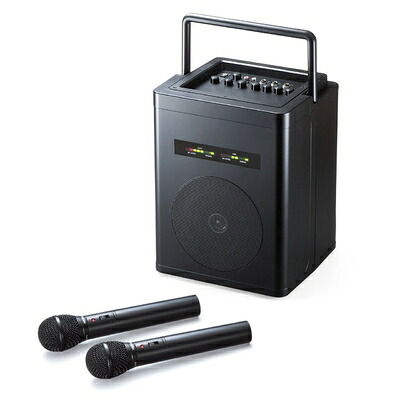 【中古】 サンワダイレクト 拡声器 【ワイヤレスマイク2本・スピーカー】セット 40W 電池/AC電源 収納バッグ付き 有線マイク追加対応 400-SP066