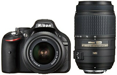 【中古】 Nikon デジタル一眼二眼レフ写真機 D5200 ダブルズームキット AF-S DX NIKKOR 18-55粍 f/3.5-5.6G VR/ AF-S DX NIKKOR 55-300粍 f/4.5-5.6G ED VR 黒いこと D5200WZBK
