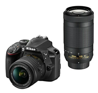 【中古】 Nikon デジタル一眼二眼レフ写真機 D3400 ダブルズームキット 黒いこと D3400WZBK