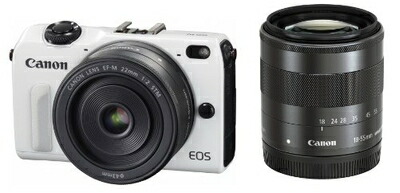 【中古】 Canon 鏡鑑受け答え一眼写真機 EOS M2 ダブルレンズキット(白いこと) EF-M18-55粍 F3.5-5.6 IS STM EF-M22粍 F2 STM嘱する EOSM2WH-WLK