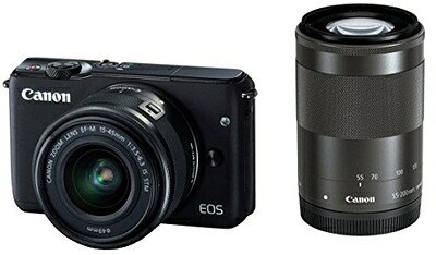 【中古】 Canon ミラーレス一眼カメラ EOS M10 ダブルズームキット(ブラック) EF-M15-45mm F3.5-6.3 IS STM EF-M55-200mm F4.5-6.3 IS STM 付属 EOSM10BK-WZK