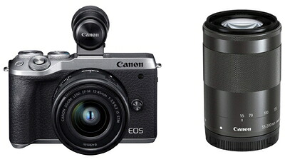 【中古】 Canon 鏡鑑受け答え一眼写真器 EOS M6 Mark II ダブル望遠レンズEVF一揃いの道具 しろがね色 EOSM6MK2SL-WZEVFK デジタルカメラ-カメラ・ビデオカメラ・光学機器-ミラーレス一眼カメラ