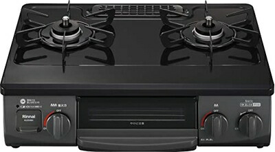 【中古】 リンナイ 屁っ放り速見表 プロパンガスLPG用 幅約56珊 片面焼き食べ物屋 左強火力 KG35NBKL/LP 黒いこと