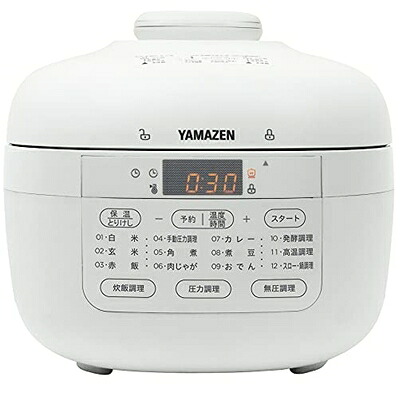 【中古】 [山善] 電気圧力鍋 2.2L 2WAY仕様 調理モード6種類 (圧力/炊飯/発酵/無水/鍋/スロー調理) 予約・保温機能 60種レシピブック付き ホワイト YPCB-M220(W)
