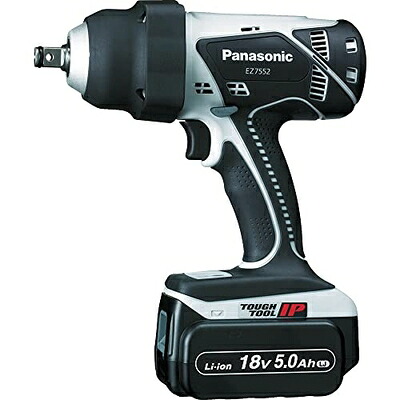 【中古】 パナソニック 充電インパクトレンチ 18V 5.0Ah電池パック×2個/充電器/ケース付 高トルクレンチ 軽量2.6kg・470N・m IP56 EZ7552LJ2S-H グレー