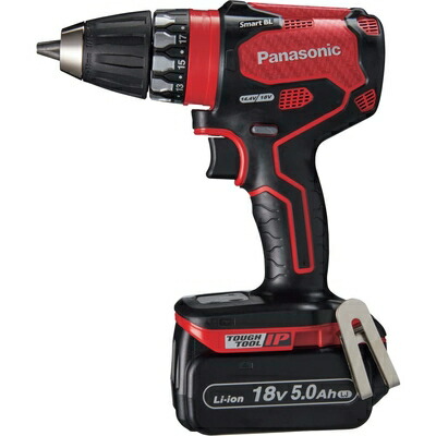 【中古】 パナソニック 充電ドリルドライバー 18V 5.0Ah電池パック×2個/充電器/ケース付 デュアル (14.4V/18V対応) タップモード搭載 IP56 EZ74A3LJ2G-R レッド