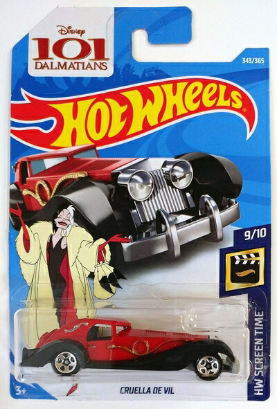 【中古】 Hot Wheels 2018 50th Anniversary HW Screen Time Disney\u0027s 101 Dalmations Cruella De Vil 343/365, Red