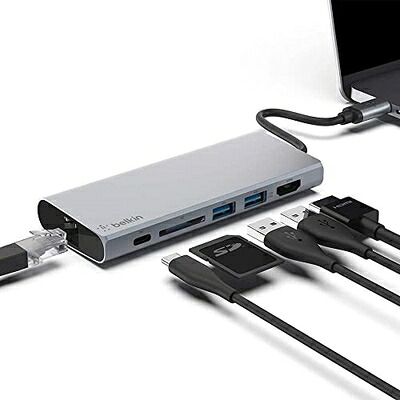 【中古】 Belkin 7 in 1 USB-C イーサネットハブ USB-C PD 60W 4K HDMI SDカード USB iPad/iPad Pro/iPad mini/MacBook/MacBook Pro/MacBook Air/Windows/Surface/Chromebook 対応 F4U092BTSGY|ベアホームズ