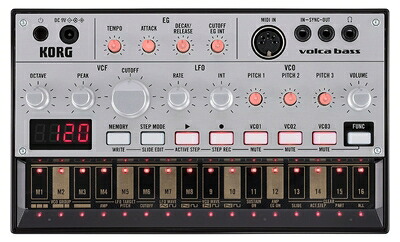 【中古】 KORG アナログ ベースマシン volca bass 16ステップシーケンサー 電池駆動 スピーカー内蔵 ヘッドフォン使用可 どこでも使えるコンパクトサイズ