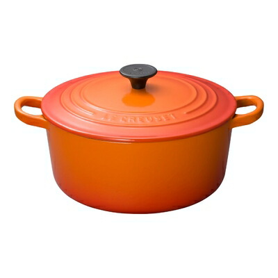 【中古】 ル・クルーゼ(Le Creuset) 鋳込み ホーロー 鍋 ココット・ロンド 22 糎 オレンジ色 屁っ放り IH オーヴン 相応う 【日本置き目売りわたす品】