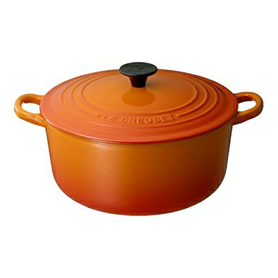 【中古】 ル・クルーゼ(Le Creuset) 鋳物 ホーロー 鍋 両手鍋 鉄鍋 ココット・ロンド 20 cm オレンジ ガス IH オーブン 食洗器 対応 【日本正規販売品】