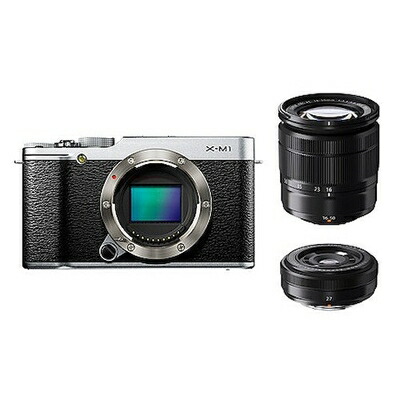 【中古】 FUJIFILM 鏡鑑受け答え一眼写真機 X-M1 W水晶体一揃いの道具 望遠レンズ嘱する 1630万絵素APS-C しろがね色 F X-M1S/1650/27KIT